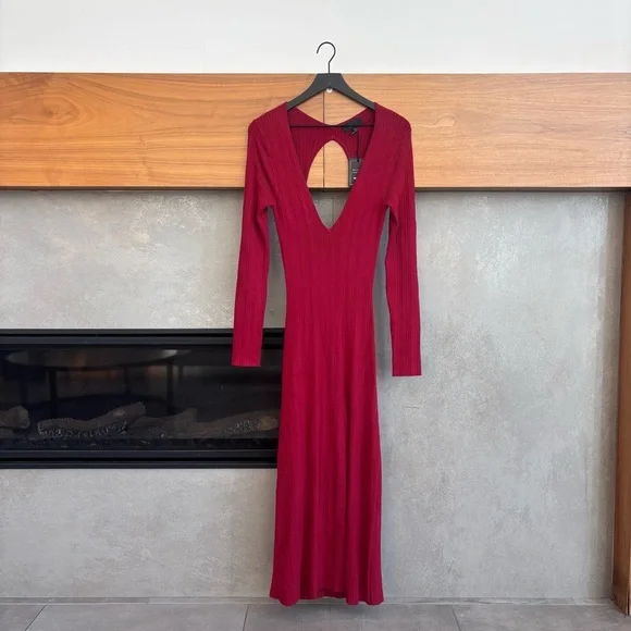 Michael Costello x REVOLVE Variegated Rib Long Sleeve Bodycon Dress, Size L